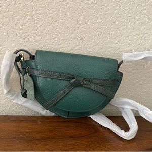 Real Leather | Mini Green Gate Saddle Bag Knot Belted Crossbody Flap Purse | B7